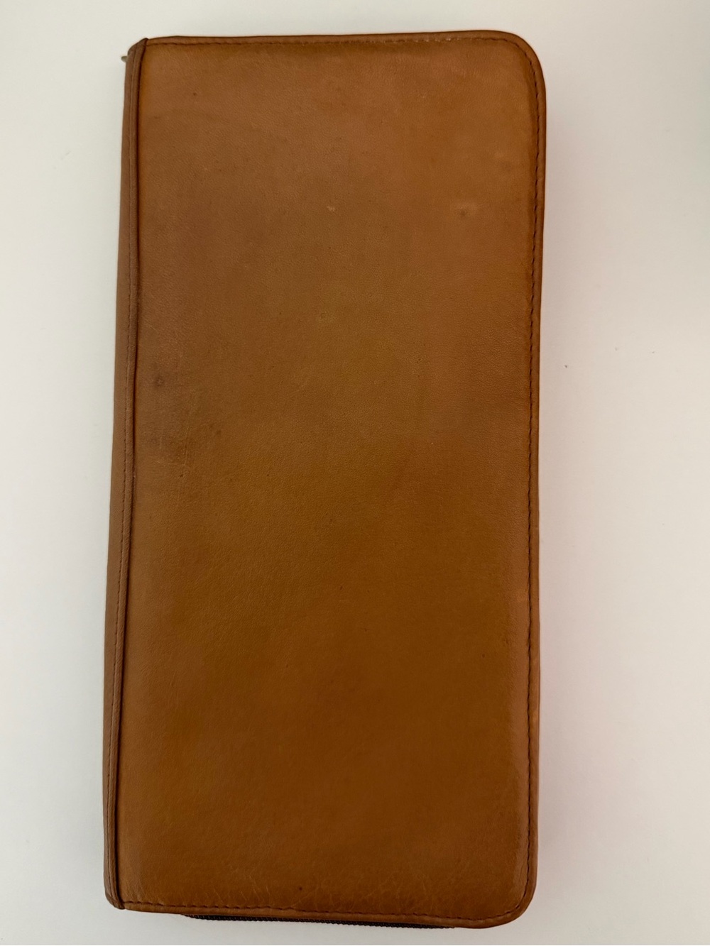 Vintage DILANA Cognac Leather Zip Around Travel Wallet Document Organizer Case